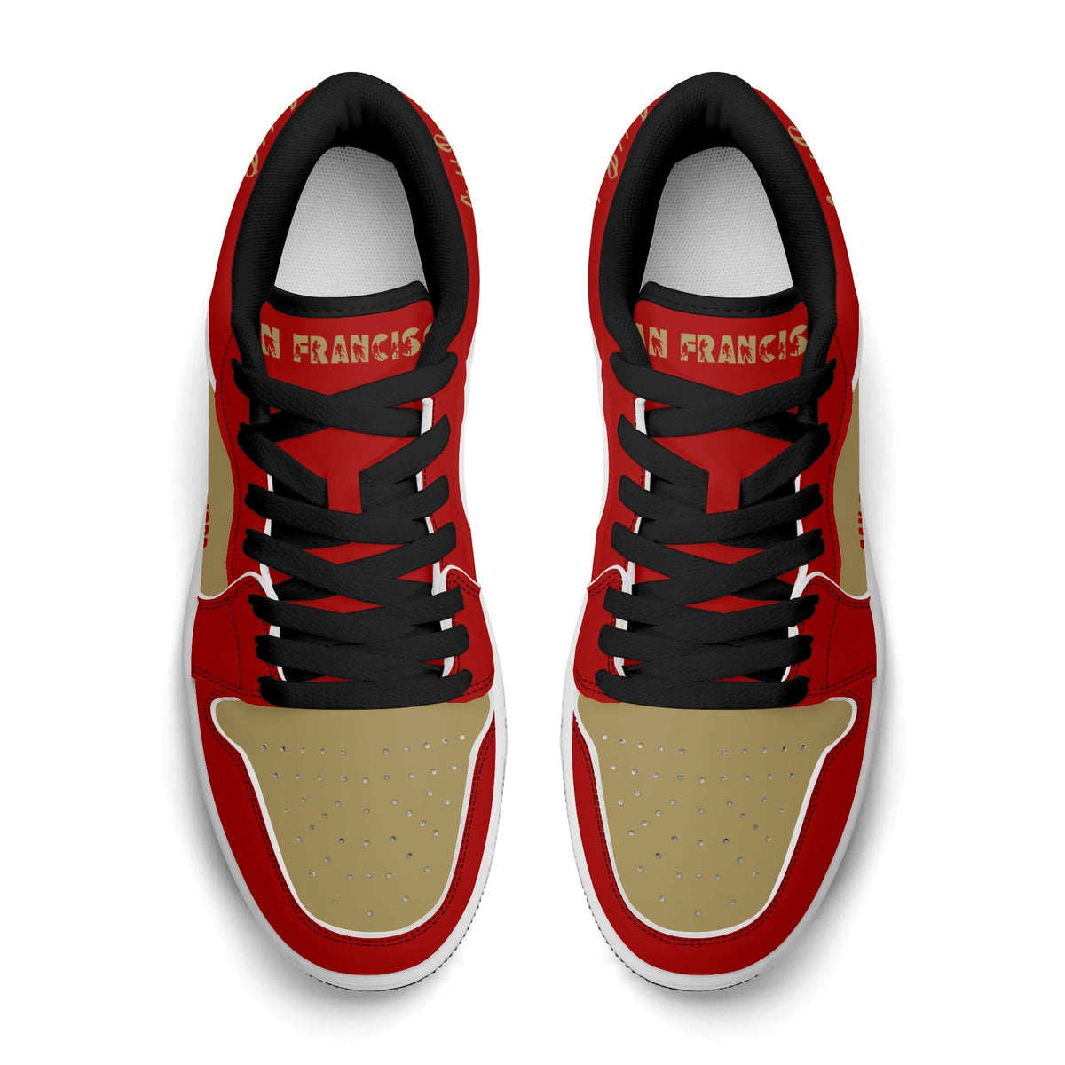 San Francisco football Jamrock Low top sneakers in red, gold with football badge with the Golden Gate Bridge over the skyline