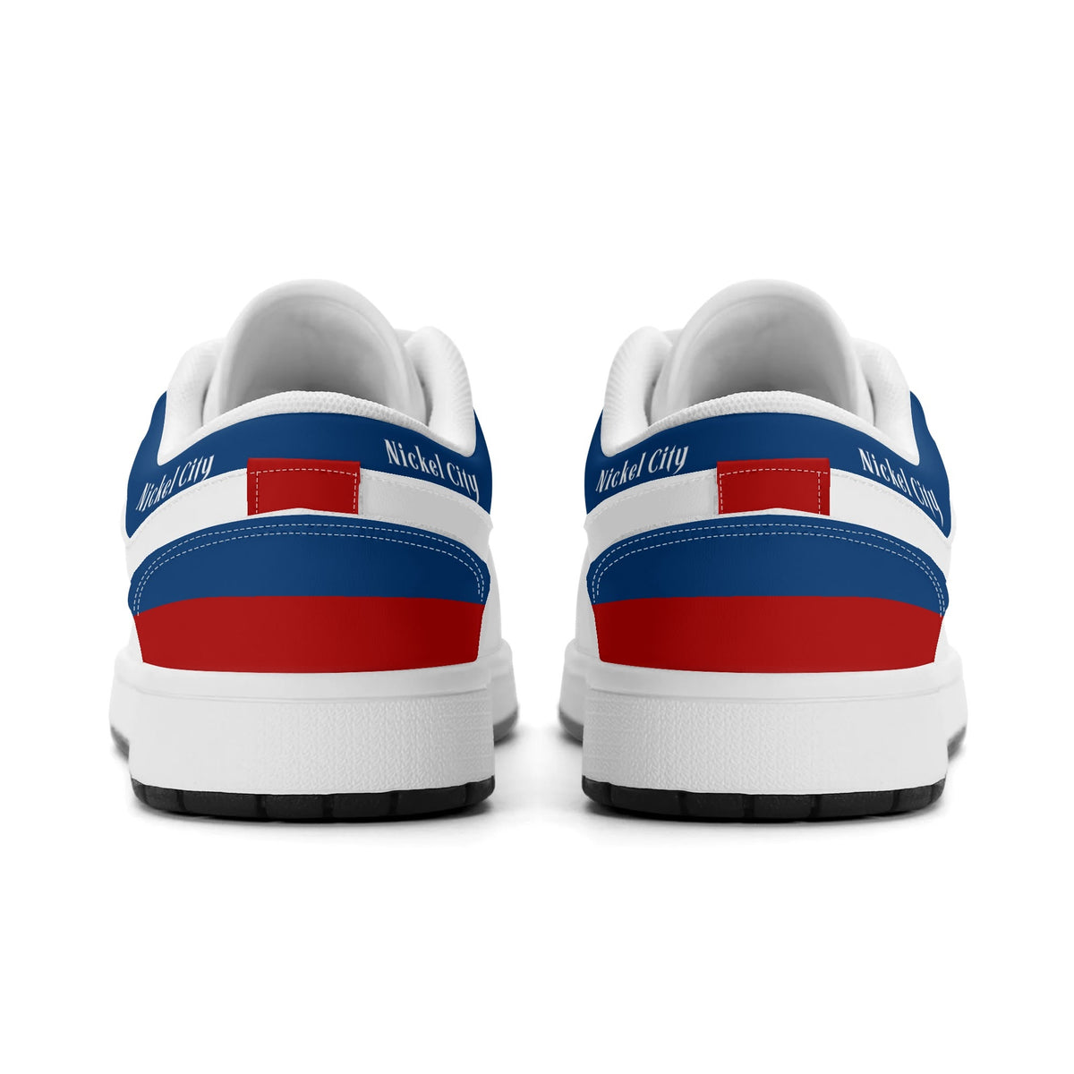 Buffalo football Jamrock Low top sneakers in blue, red, white with football badge with the skyline over the waterfront