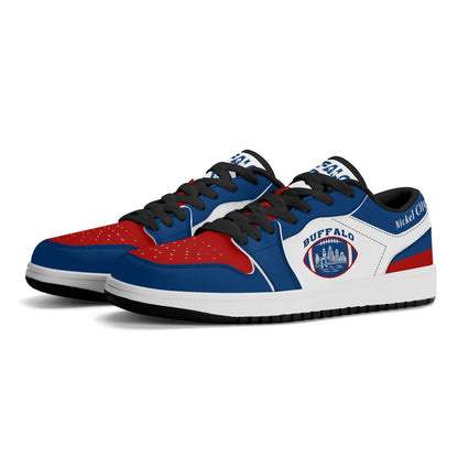 Buffalo football Jamrock Low top sneakers in blue, red, white with football badge with the skyline over the waterfront
