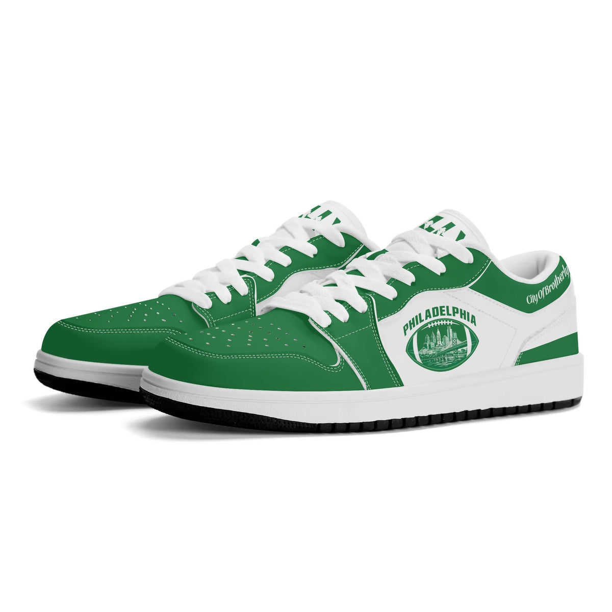 Philadelphia football Jamrock Low top sneakers in green, white with football badge with the skyline over the river
