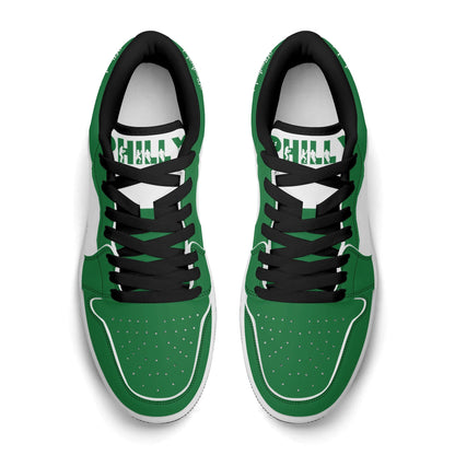 Philadelphia football Jamrock Low top sneakers in green, white with football badge with the skyline over the river
