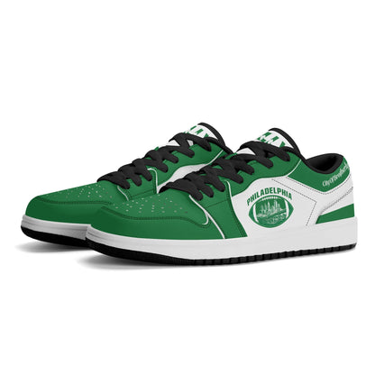 Philadelphia football Jamrock Low top sneakers in green, white with football badge with the skyline over the river