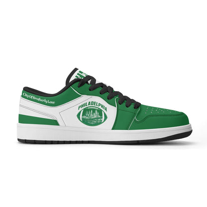 Philadelphia football Jamrock Low top sneakers in green, white with football badge with the skyline over the river