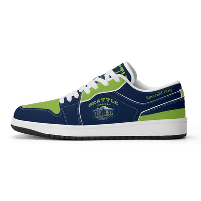 Seattle football Jamrock Low top sneakers in navy, green with football badge with the Space Needle and Mount Rainier