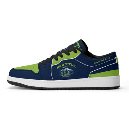 Seattle football Jamrock Low top sneakers in navy, green with football badge with the Space Needle and Mount Rainier