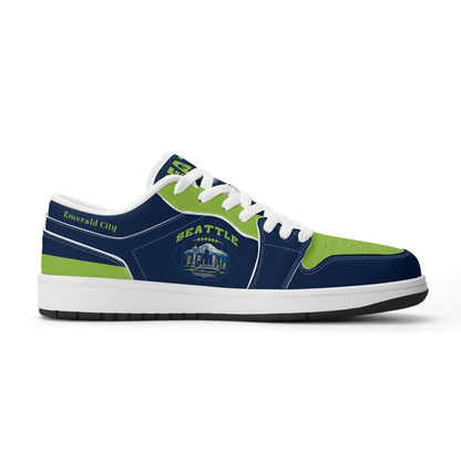 Seattle football Jamrock Low top sneakers in navy, green with football badge with the Space Needle and Mount Rainier