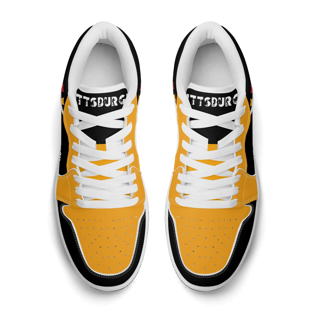 Pittsburgh football Jamrock Low top sneakers in black, gold with football badge with the city skyline over the rivers
