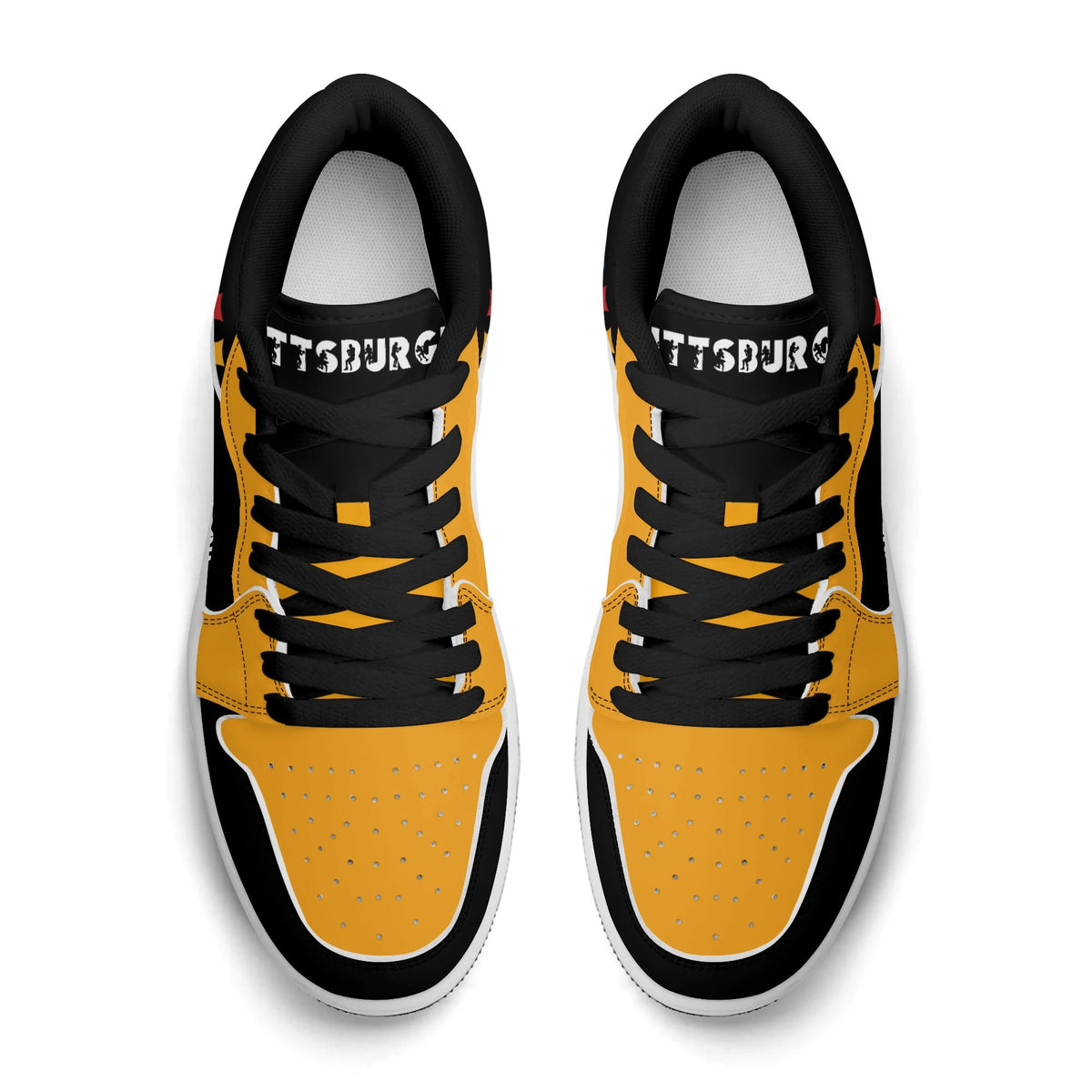 Pittsburgh football Jamrock Low top sneakers in black, gold with football badge with the city skyline over the rivers