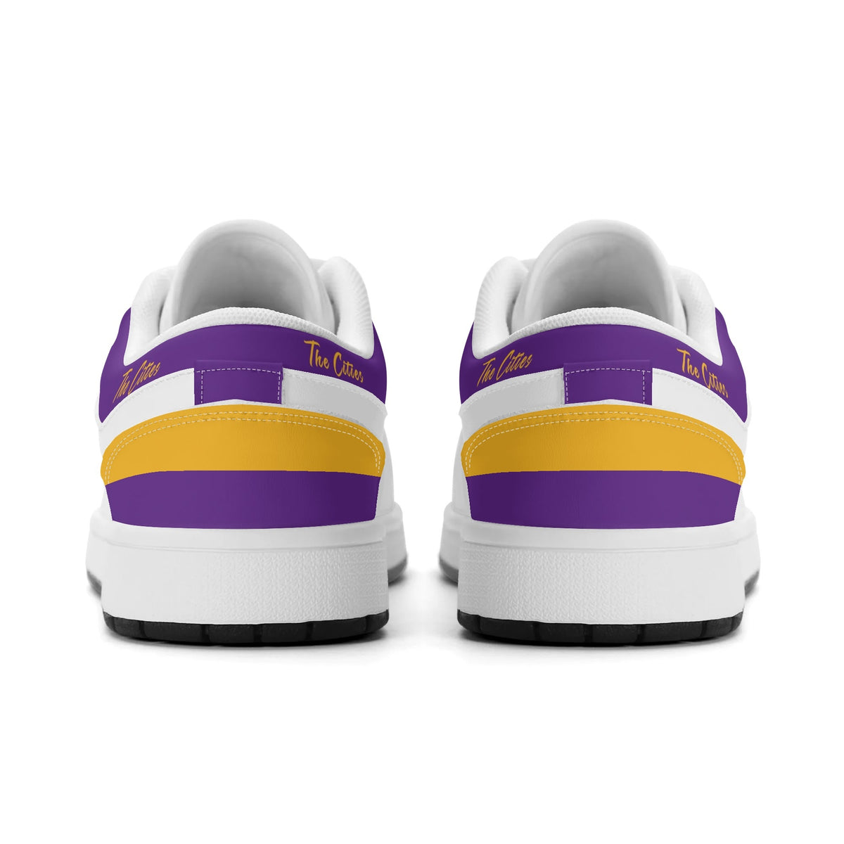 Minnesota football Jamrock Low top sneakers in purple, gold, white with football badge with the Twin Cities skyline