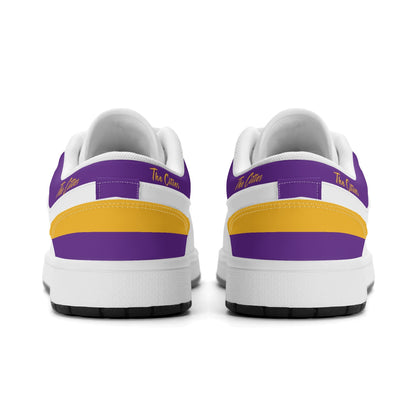 Minnesota football Jamrock Low top sneakers in purple, gold, white with football badge with the Twin Cities skyline