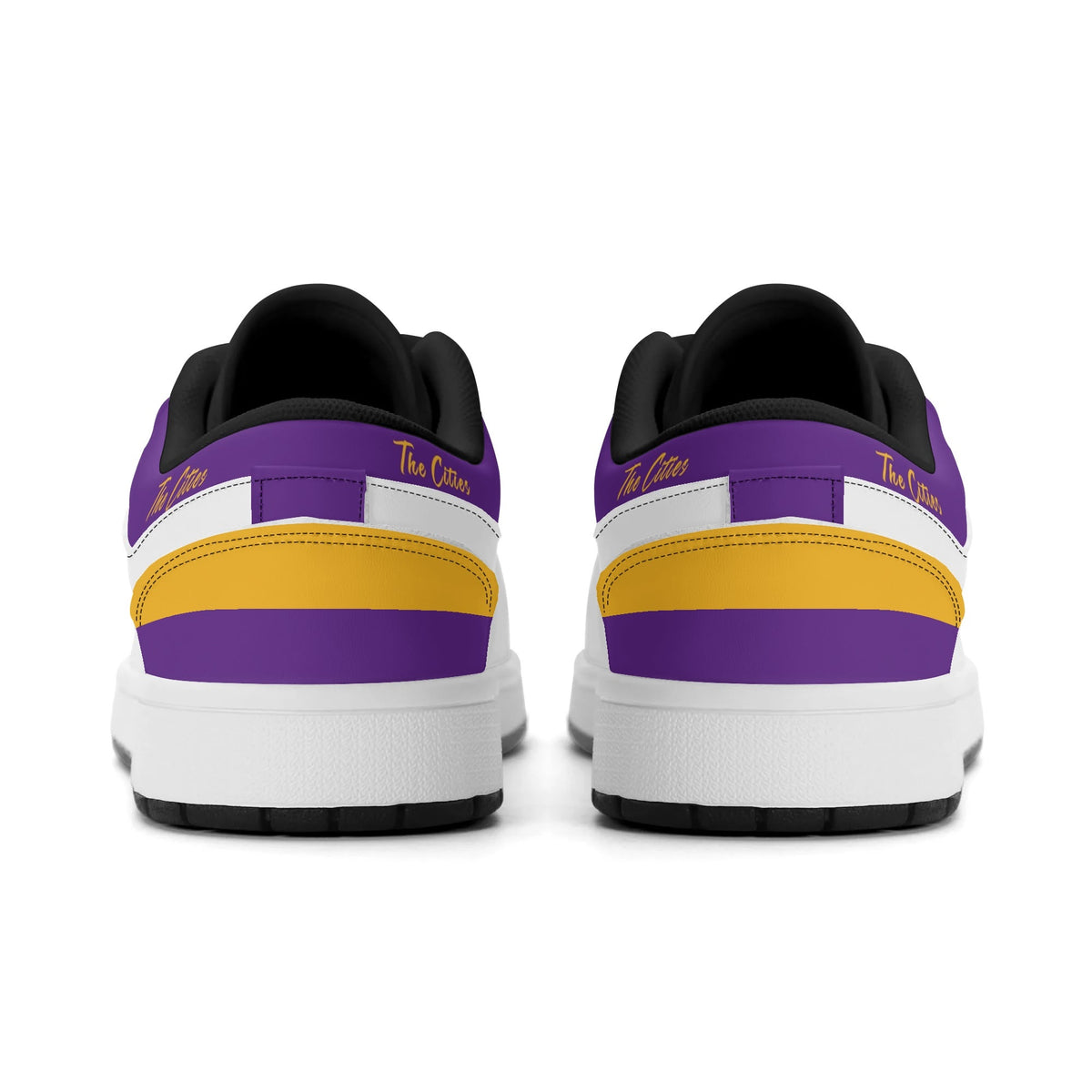 Minnesota football Jamrock Low top sneakers in purple, gold, white with football badge with the Twin Cities skyline