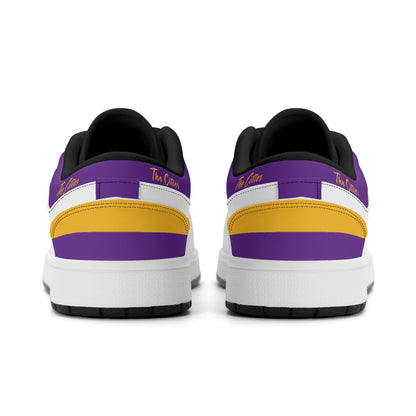 Minnesota football Jamrock Low top sneakers in purple, gold, white with football badge with the Twin Cities skyline