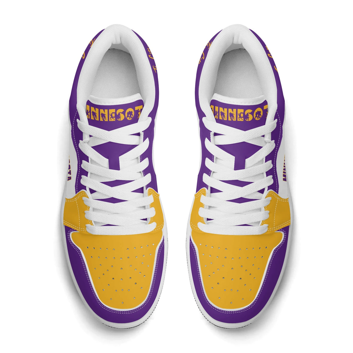 Minnesota football Jamrock Low top sneakers in purple, gold, white with football badge with the Twin Cities skyline