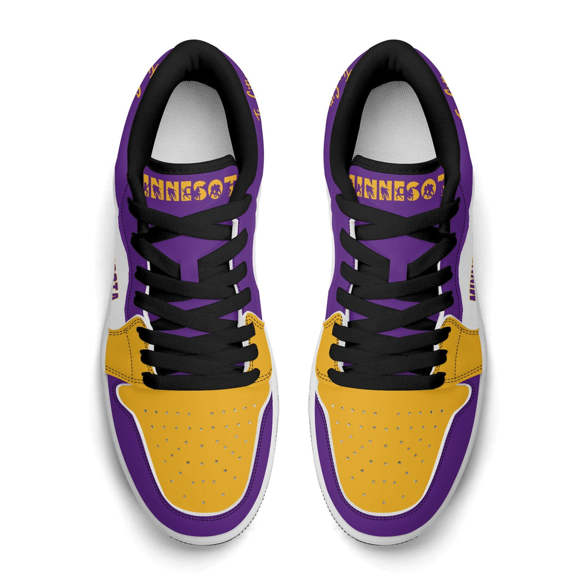 Minnesota football Jamrock Low top sneakers in purple, gold, white with football badge with the Twin Cities skyline