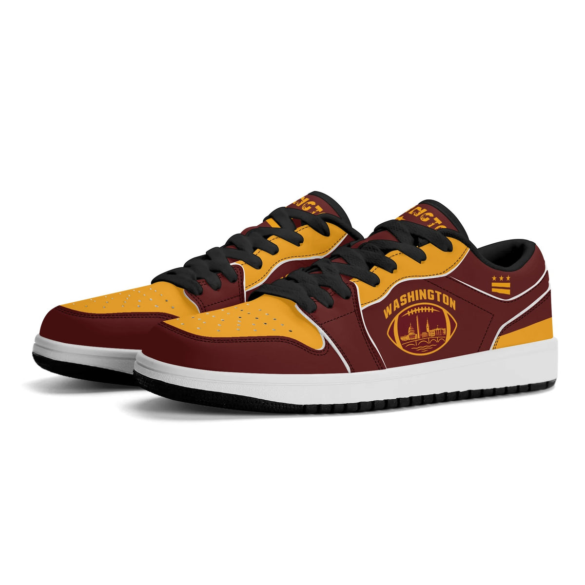 Washington football Jamrock Low top sneakers in maroon, gold with football badge with the Capitol skyline