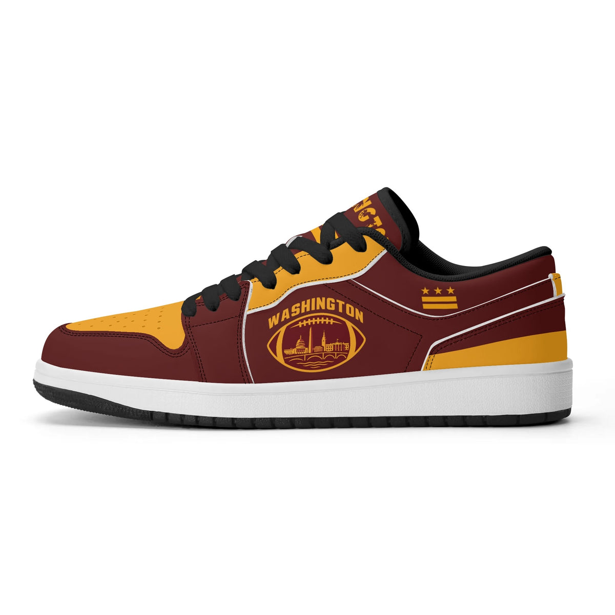 Washington football Jamrock Low top sneakers in maroon, gold with football badge with the Capitol skyline