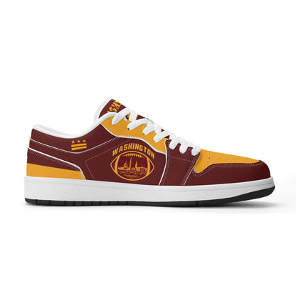 Washington football Jamrock Low top sneakers in maroon, gold with football badge with the Capitol skyline