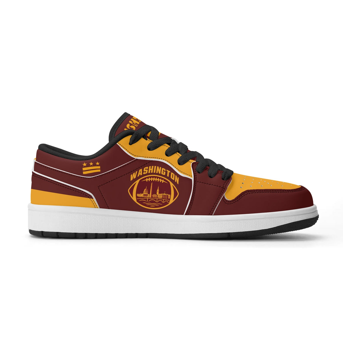 Washington football Jamrock Low top sneakers in maroon, gold with football badge with the Capitol skyline