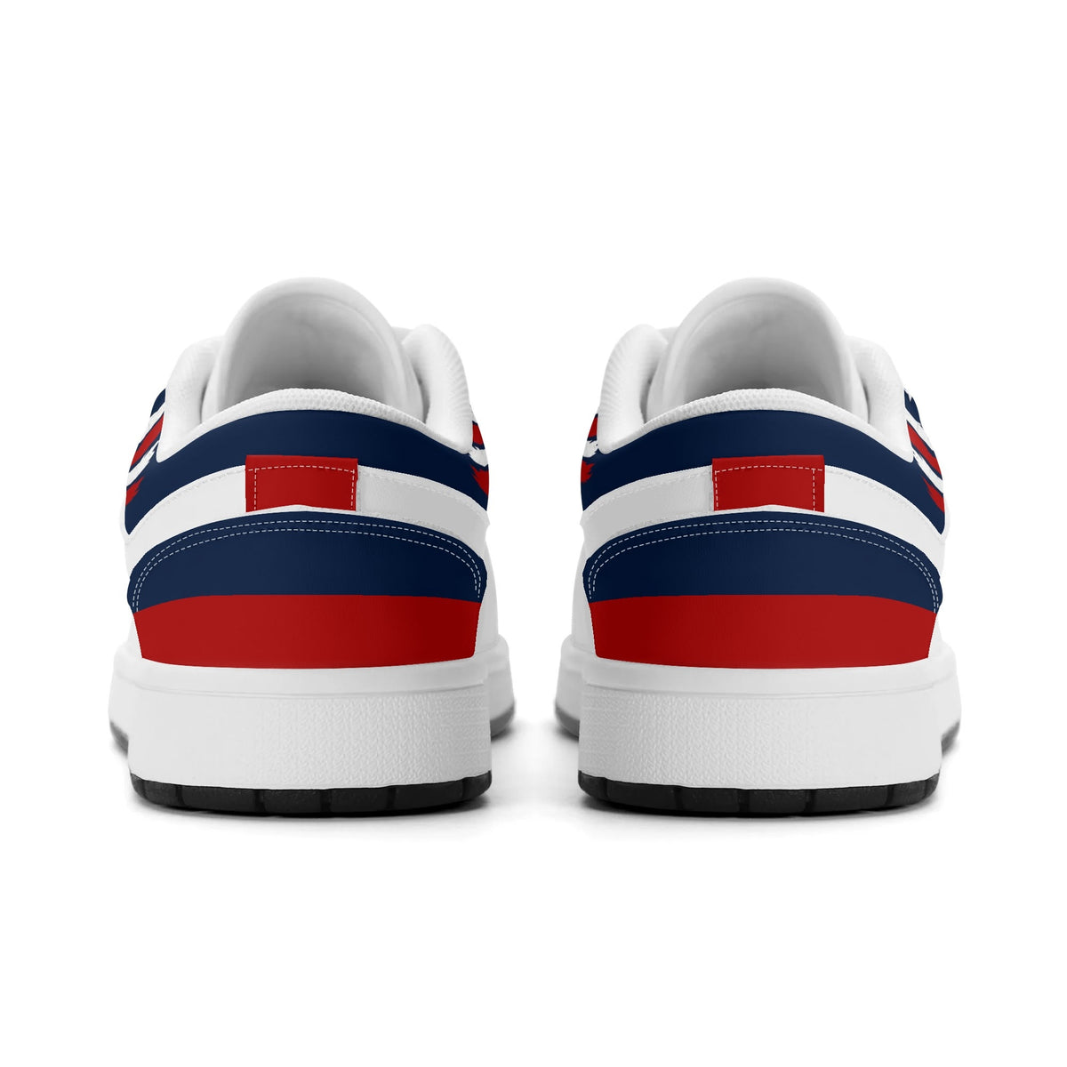New England football Jamrock Low top sneakers in white, navy, red with football badge with a colonial-era soldier figure