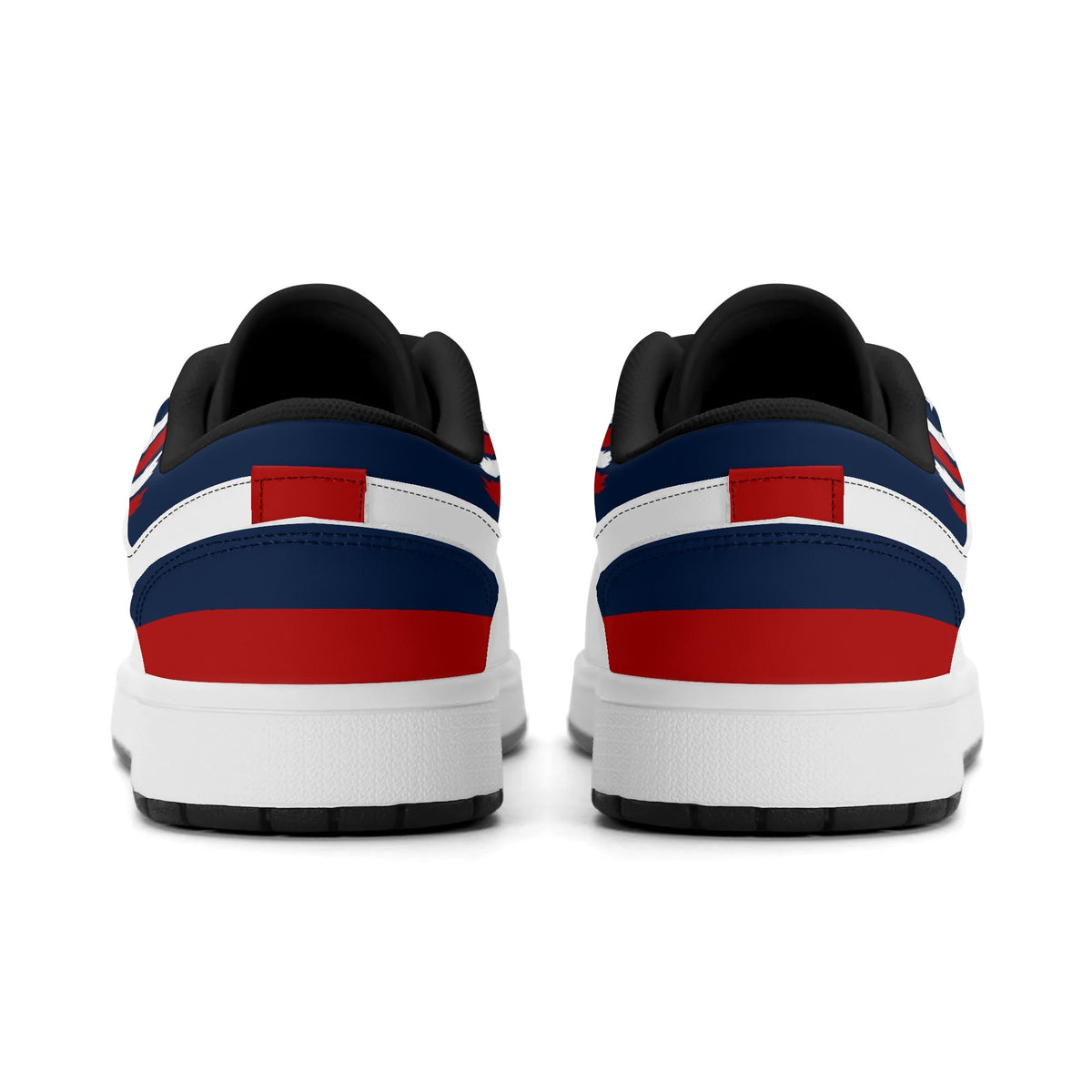 New England football Jamrock Low top sneakers in white, navy, red with football badge with a colonial-era soldier figure