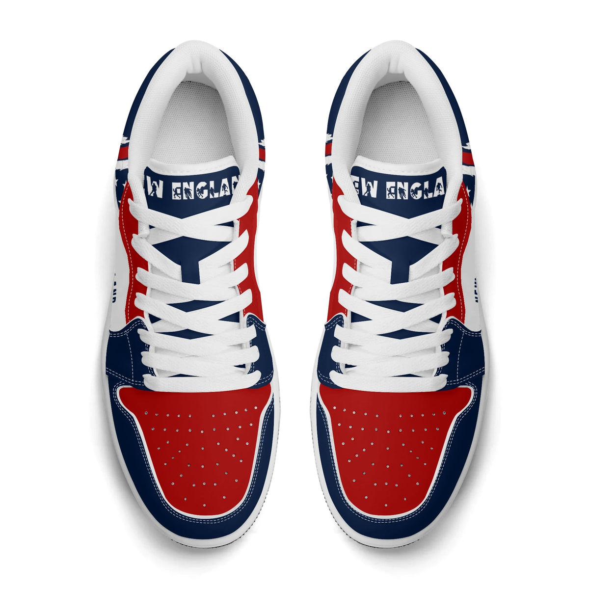 New England football Jamrock Low top sneakers in white, navy, red with football badge with a colonial-era soldier figure