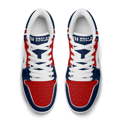 New England football Jamrock Low top sneakers in white, navy, red with football badge with a colonial-era soldier figure