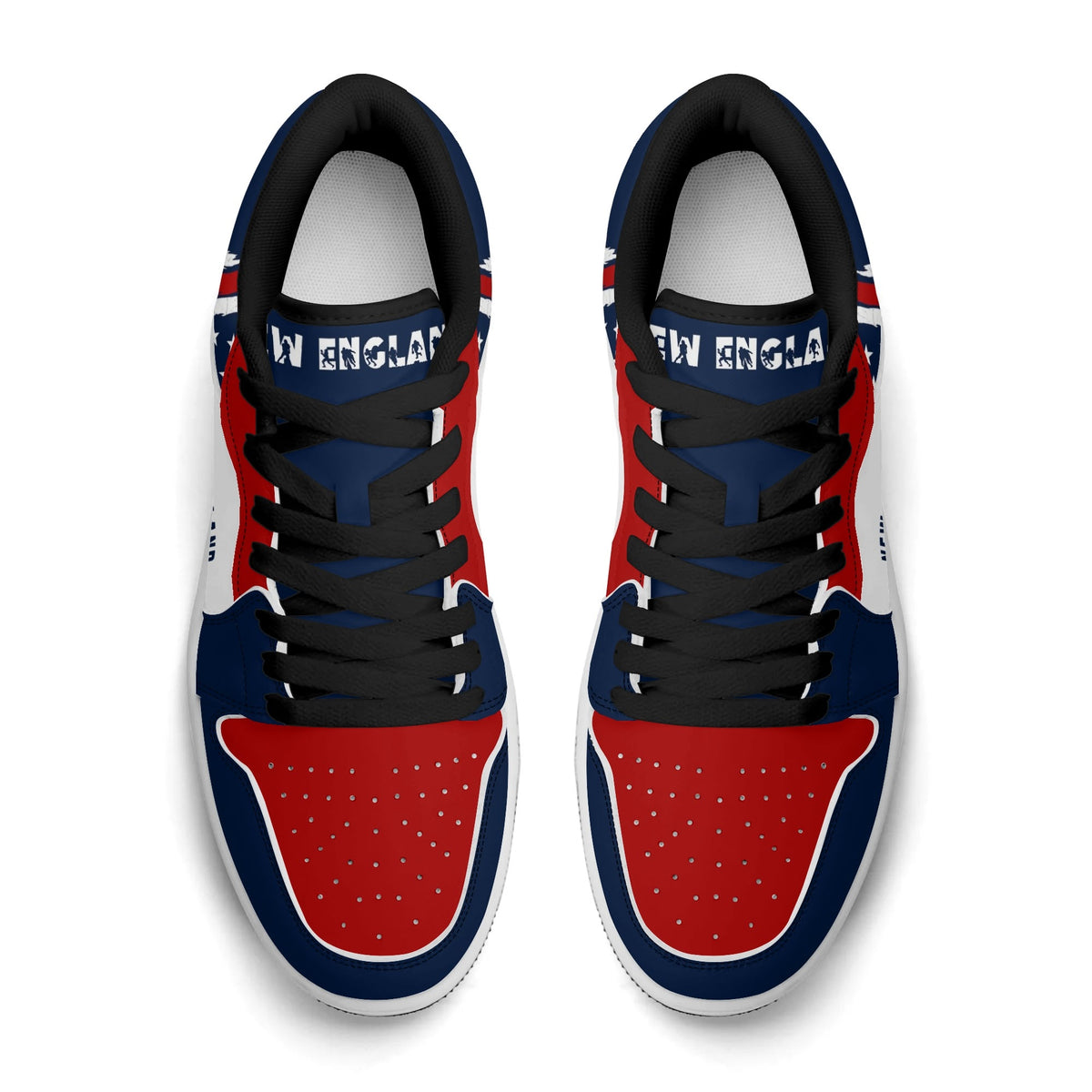 New England football Jamrock Low top sneakers in white, navy, red with football badge with a colonial-era soldier figure