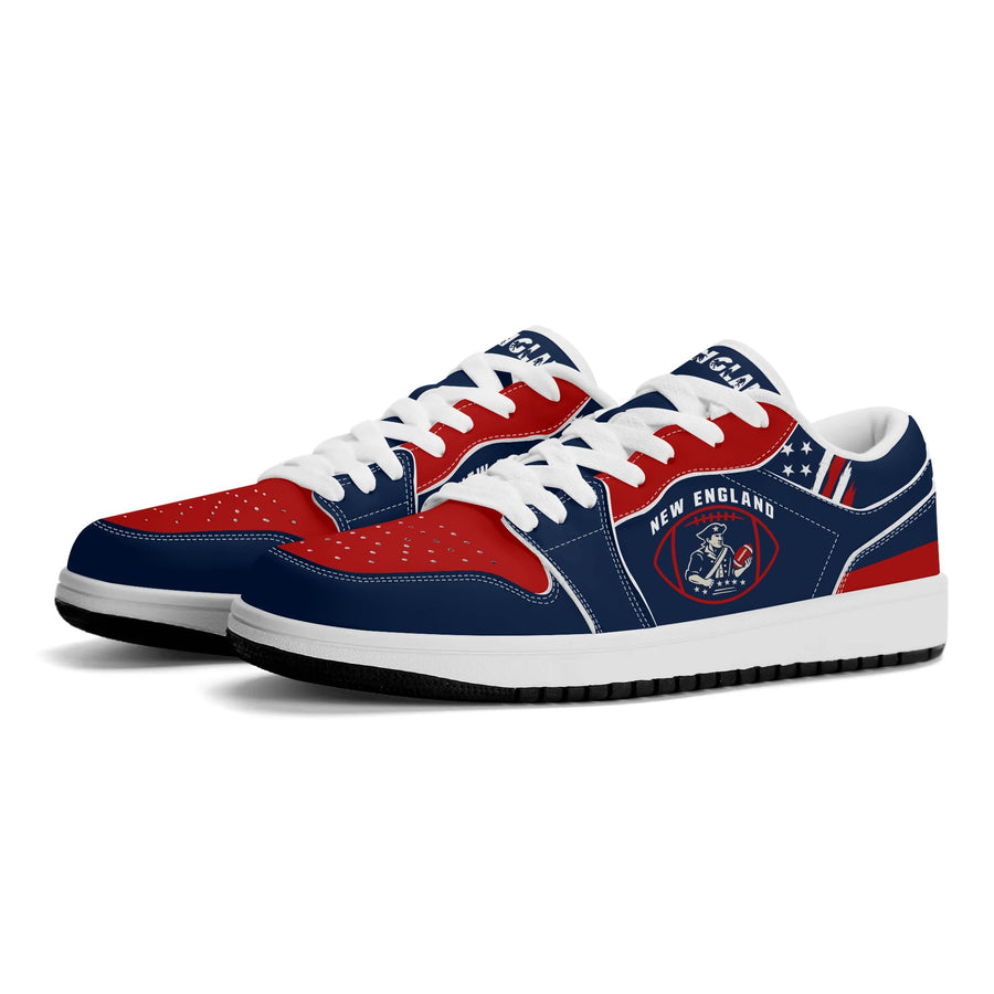 New England football Jamrock Low top sneakers in navy, red, white with football badge with a colonial-era soldier figure