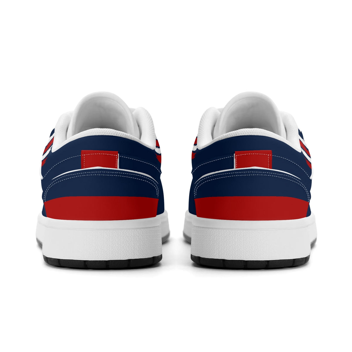 New England football Jamrock Low top sneakers in navy, red, white with football badge with a colonial-era soldier figure