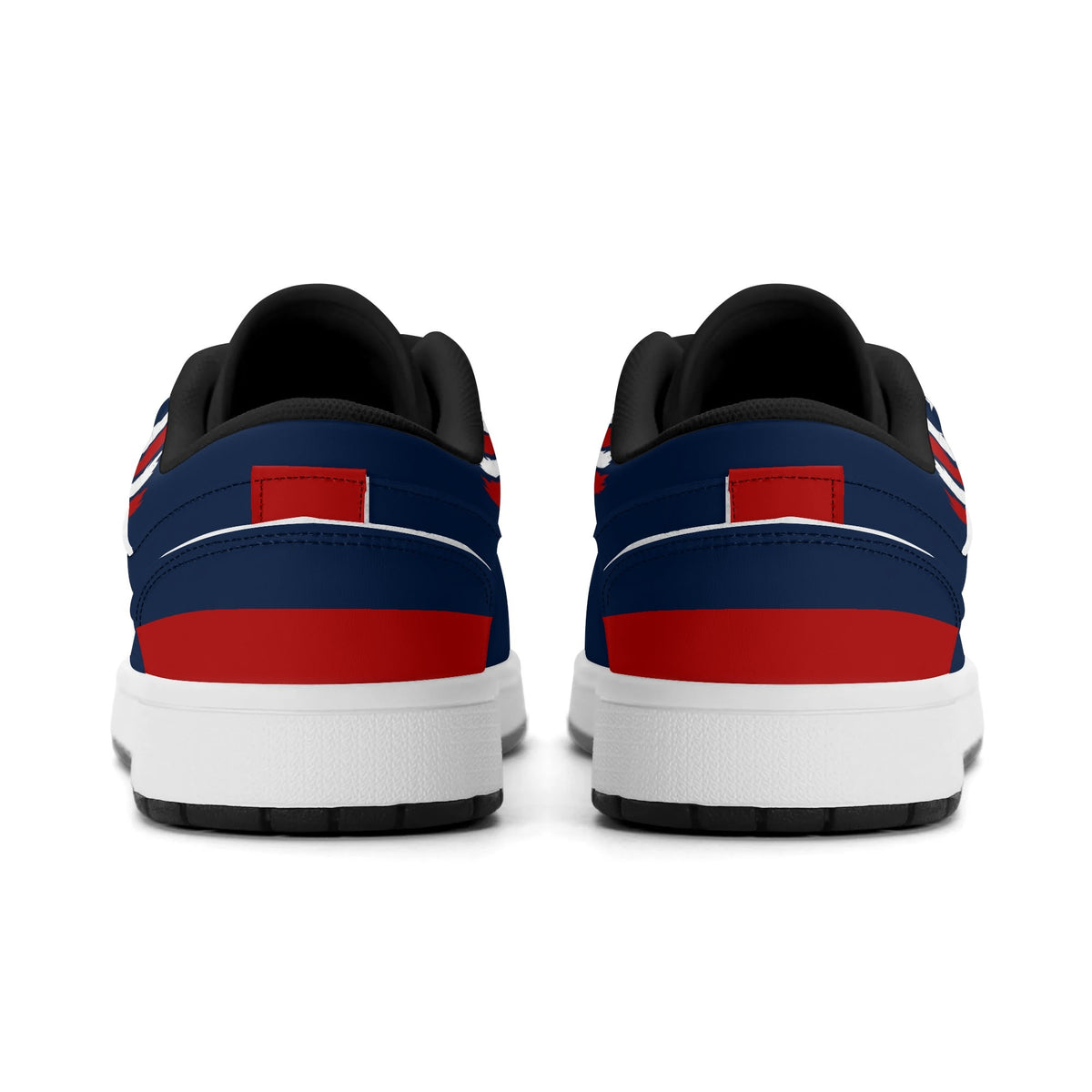 New England football Jamrock Low top sneakers in navy, red, white with football badge with a colonial-era soldier figure