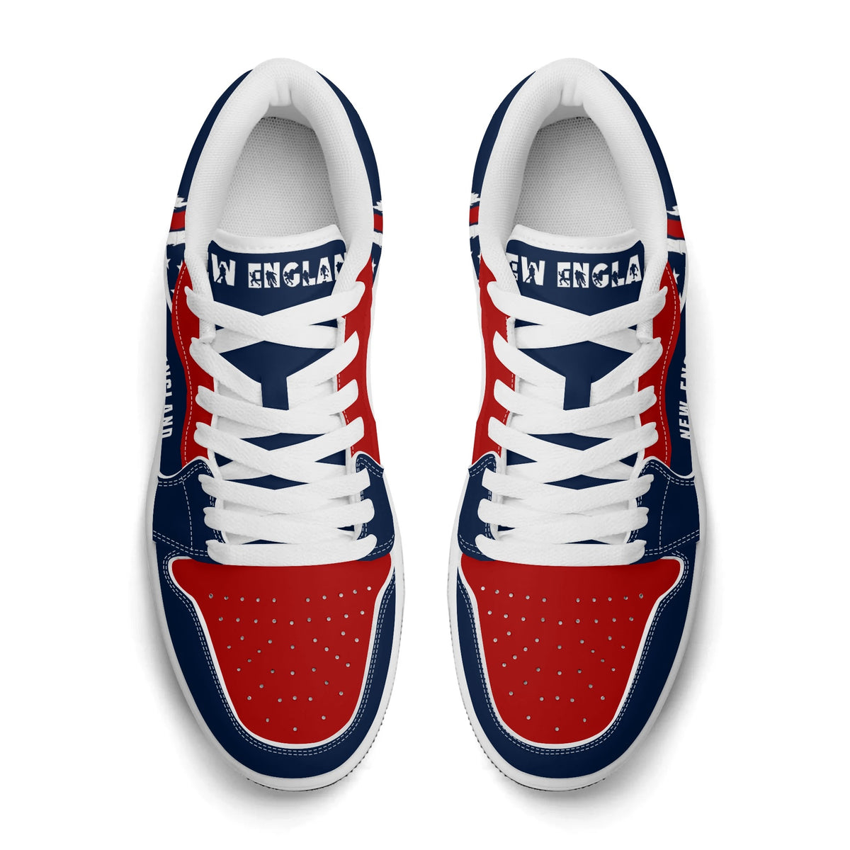 New England football Jamrock Low top sneakers in navy, red, white with football badge with a colonial-era soldier figure