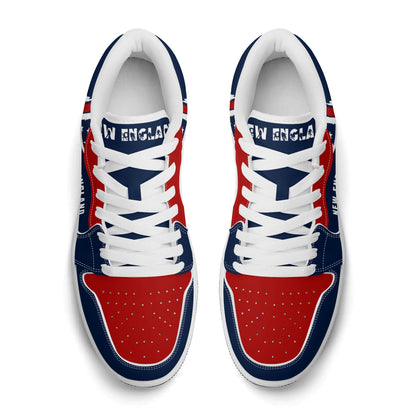 New England football Jamrock Low top sneakers in navy, red, white with football badge with a colonial-era soldier figure