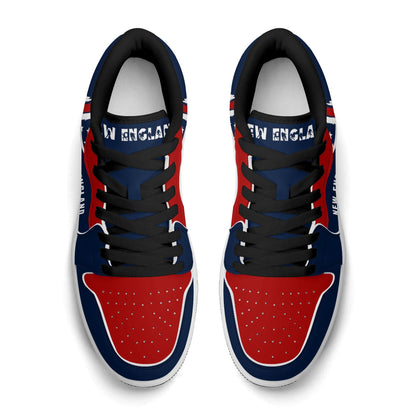 New England football Jamrock Low top sneakers in navy, red, white with football badge with a colonial-era soldier figure