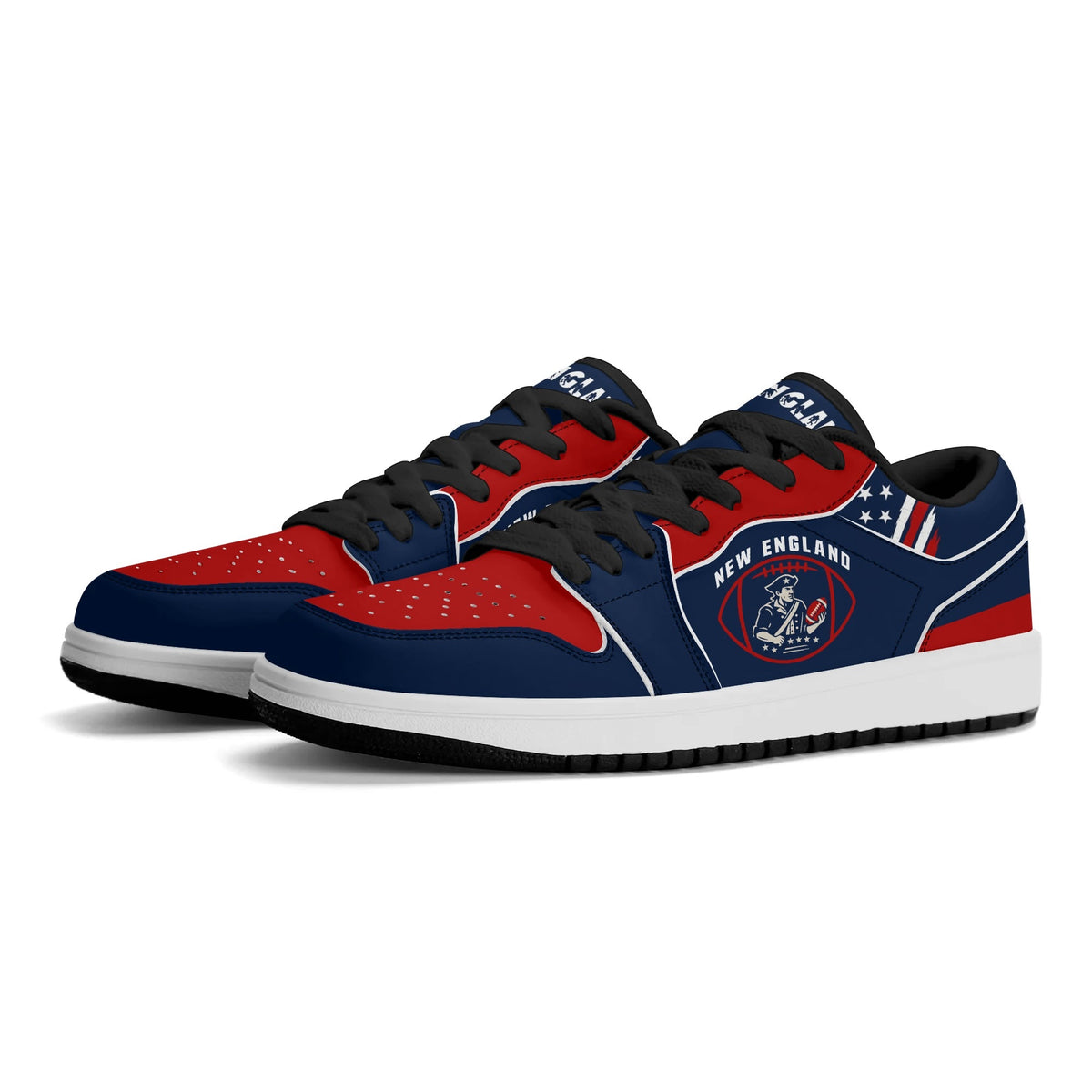 New England football Jamrock Low top sneakers in navy, red, white with football badge with a colonial-era soldier figure