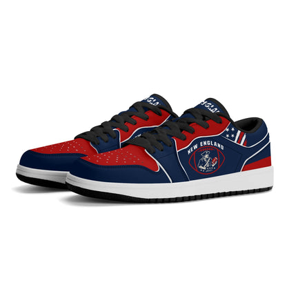New England football Jamrock Low top sneakers in navy, red, white with football badge with a colonial-era soldier figure