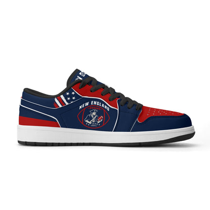 New England football Jamrock Low top sneakers in navy, red, white with football badge with a colonial-era soldier figure