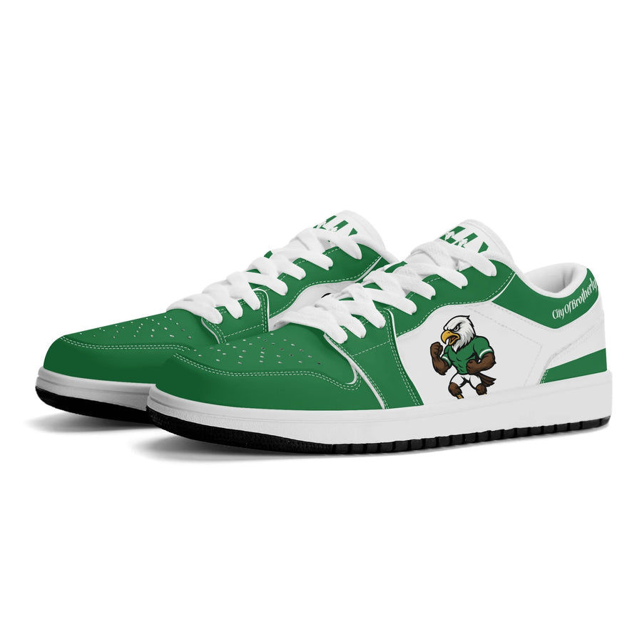 Philadelphia football Jamrock Low top sneakers in green, white with bold city mascot graphic on the quarter panel