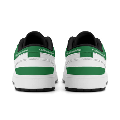 Philadelphia football Jamrock Low top sneakers in green, white with bold city mascot graphic on the quarter panel