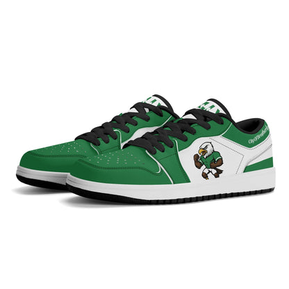 Philadelphia football Jamrock Low top sneakers in green, white with bold city mascot graphic on the quarter panel