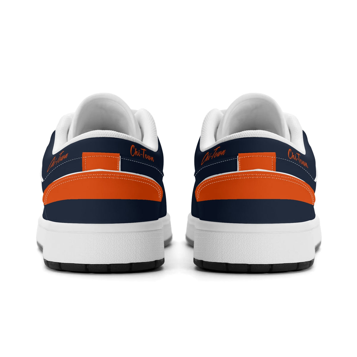 Chicago football Jamrock Low top sneakers in navy, orange, white with bold city mascot graphic carrying a football on the side panel