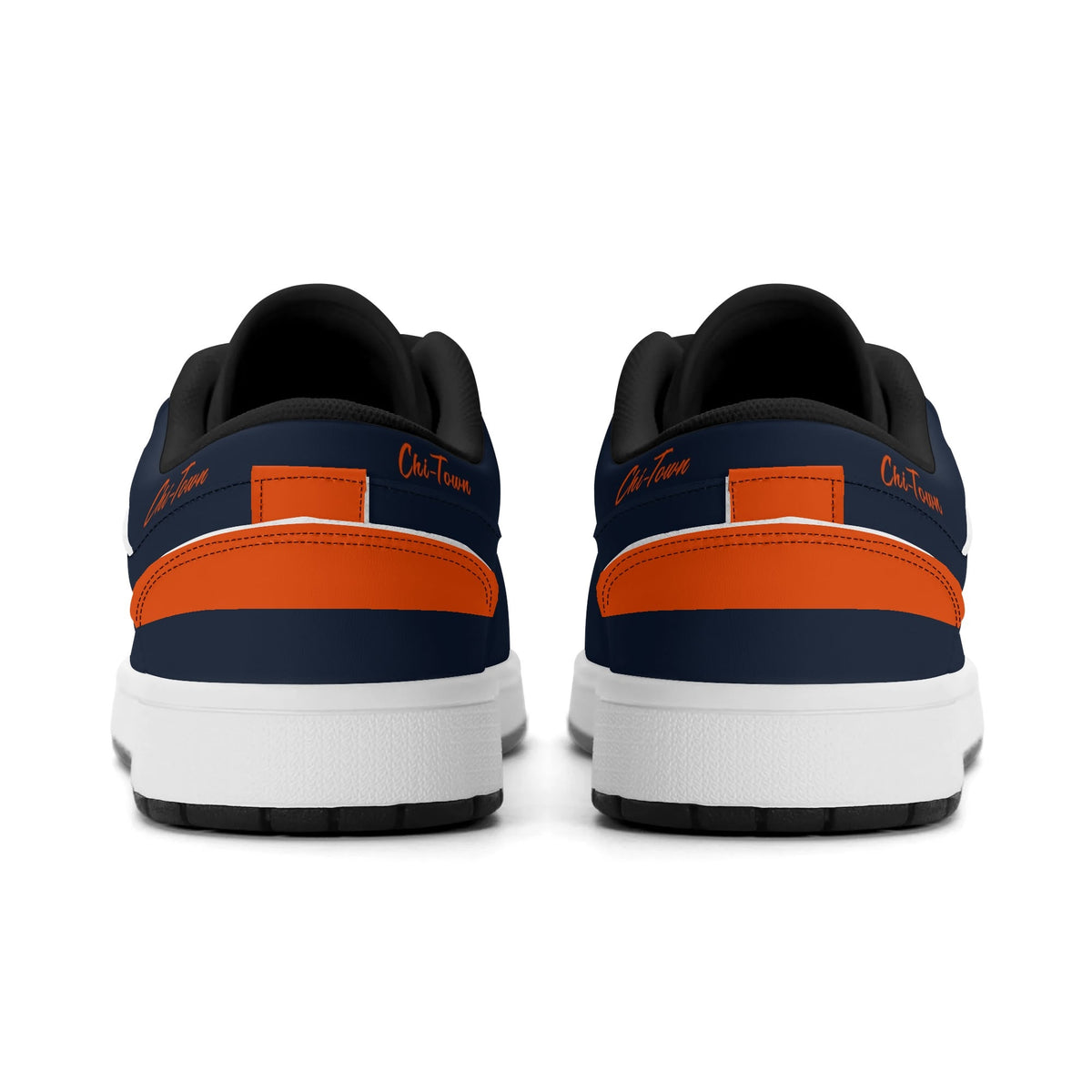 Chicago football Jamrock Low top sneakers in navy, orange, white with bold city mascot graphic carrying a football on the side panel