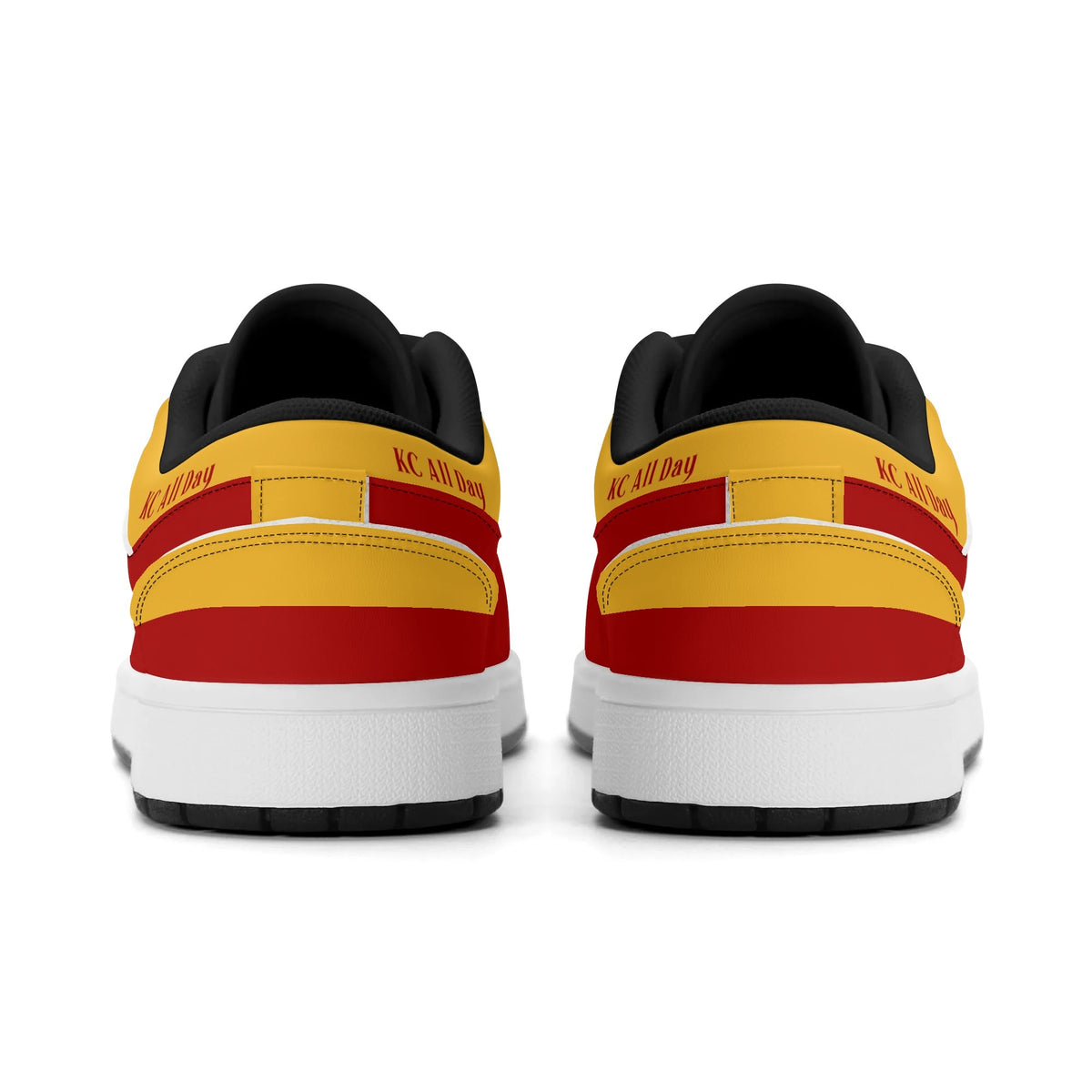 Heel view of Kansas City football low tops with black lining