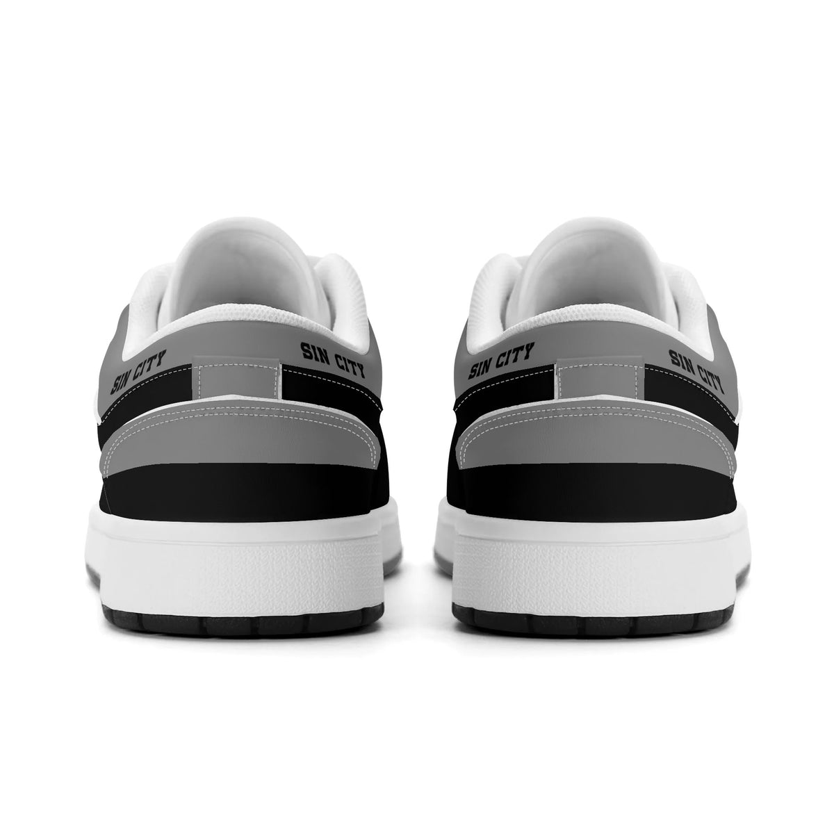 Heel view of Las Vegas football low tops with gray and black heel stripes