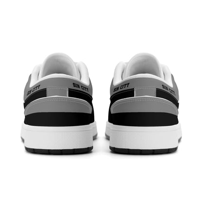 Heel view of Las Vegas football low tops with gray and black heel stripes