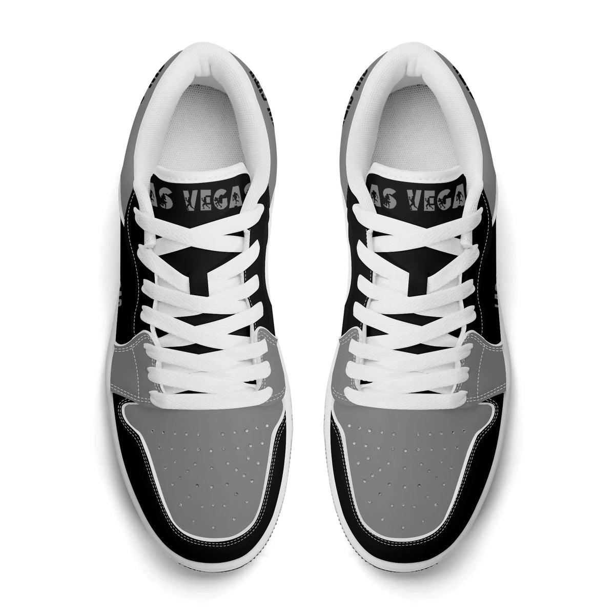 Top view of Las Vegas football low tops with Las Vegas on the tongue and white laces
