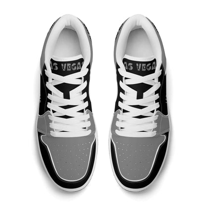 Top view of Las Vegas football low tops with Las Vegas on the tongue and white laces