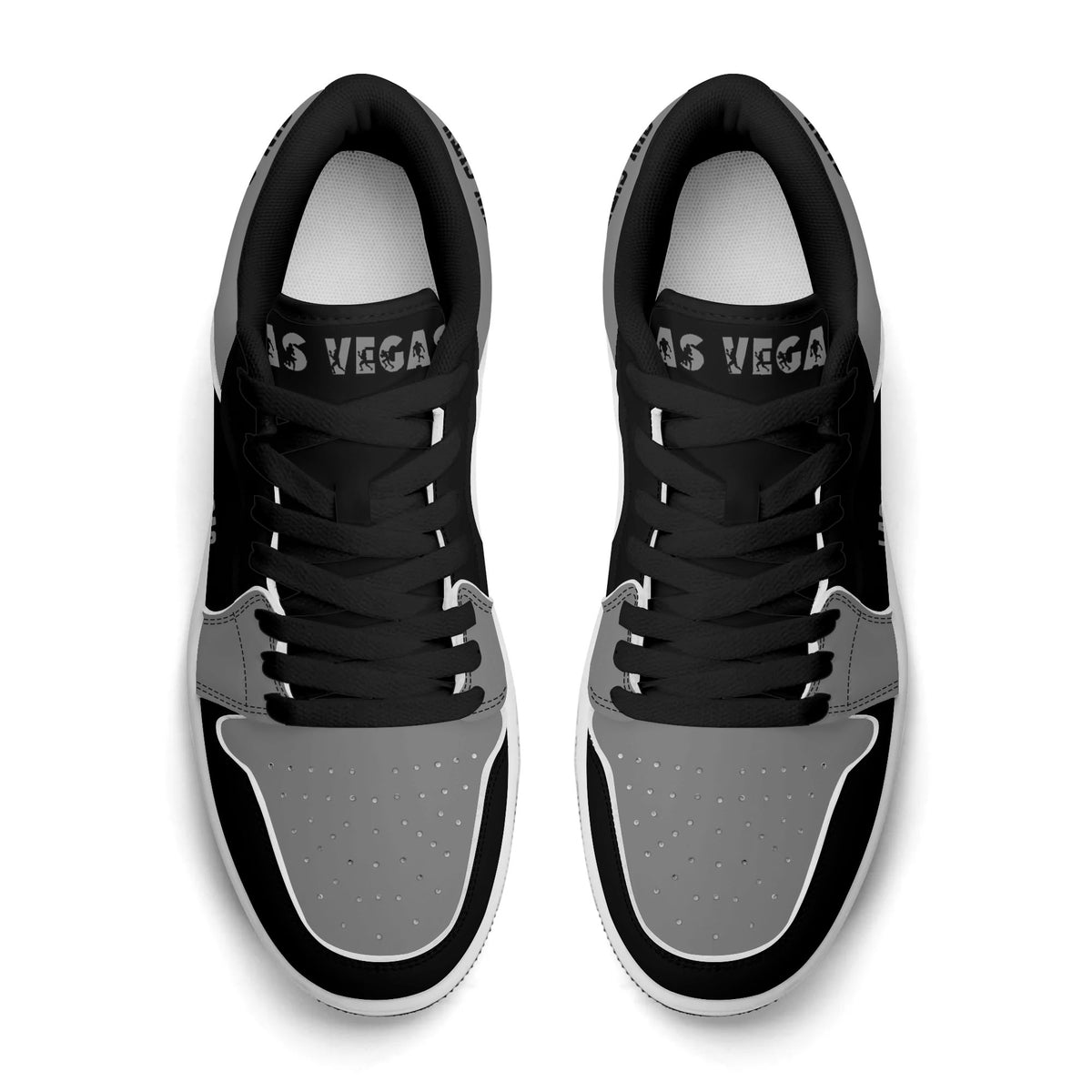 Top view of Las Vegas football low tops with black laces and Las Vegas on the tongue