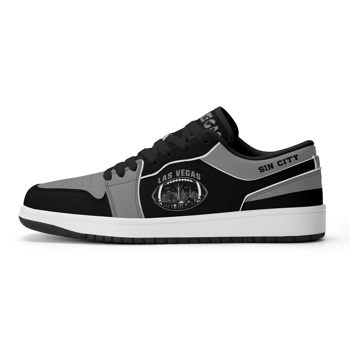 Side view of Las Vegas football low tops with black laces