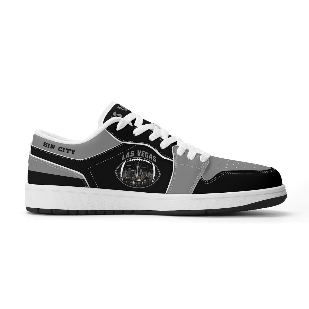 Opposite side of Las Vegas football low tops with Sin City on the collar