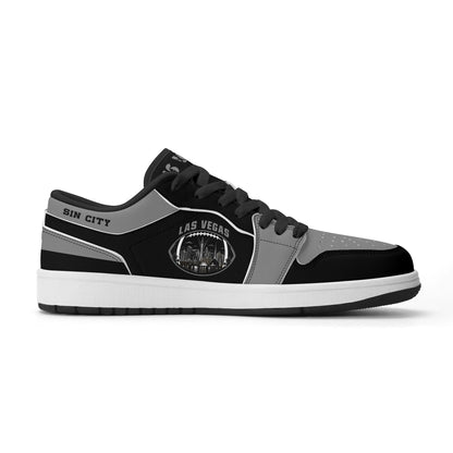 Opposite side of Las Vegas football low tops with black laces and Sin City on the collar